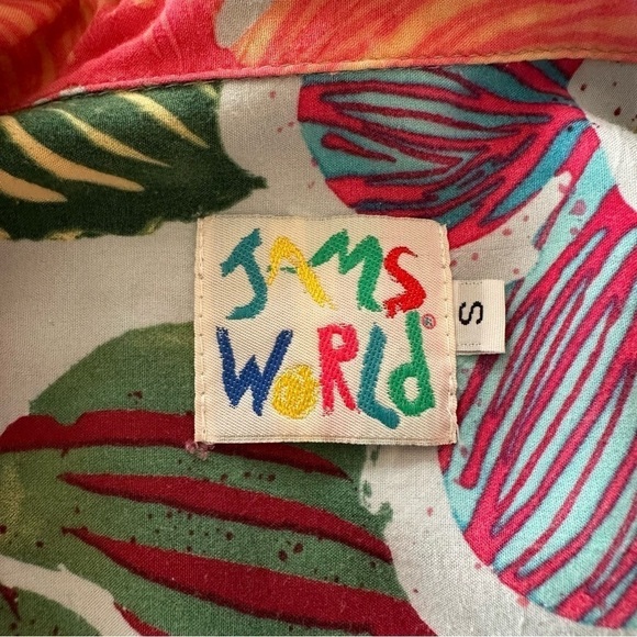 JAMS WORLD Vintage Floral CLAW FLOWER GRAY Tropical Button Up Short Sleeve Shirt - Picture 9 of 12